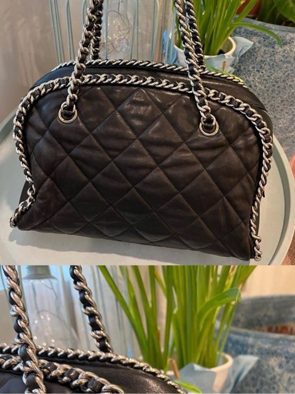 CHANEL Black Quilted Leather Chain-Trim Shoulder Bag with Silver Hardware - Picture 3 of 4